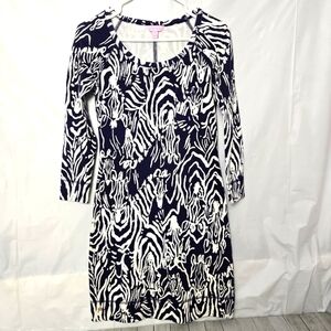 Lilly Pulitzer Preston Navy Zebra Print Women's Midi Dress Women's Size XS